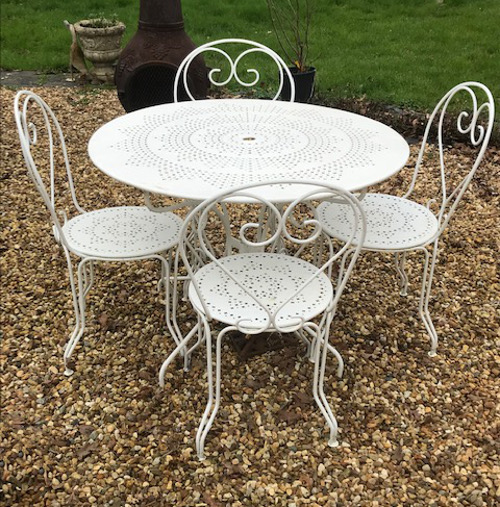 Vintage French Garden Table and 4 Chairs Set
